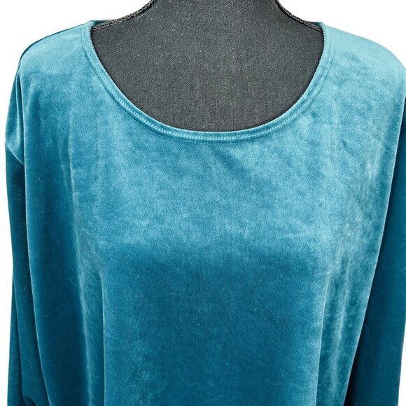 Liz Baker Essentials Teal Blue Velvet Long Sleeve Round Neck Top Size 3X - Picture 5 of 7